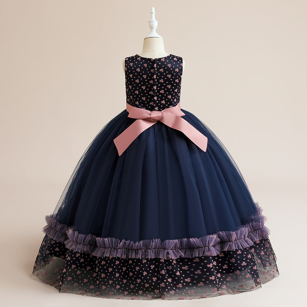 Navy Blue Puffy Maxi Dress for Girls - Ball Gown Princess Dress with Bowknot & Tulle