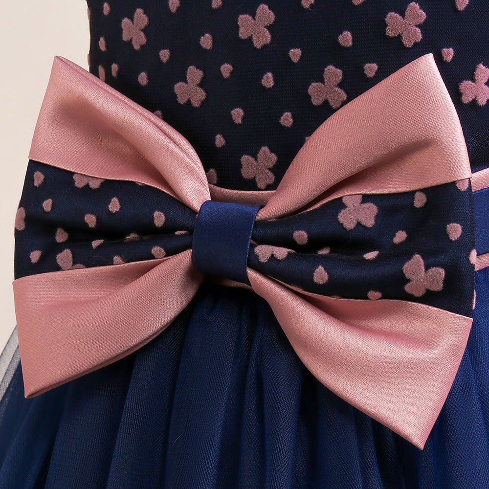 Navy Blue Puffy Maxi Dress for Girls - Ball Gown Princess Dress with Bowknot & Tulle