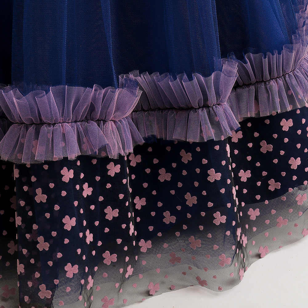 Navy Blue Puffy Maxi Dress for Girls - Ball Gown Princess Dress with Bowknot & Tulle