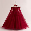 Off Shoulder A-Line Maxi Tulle Dress with Appliques for Girls