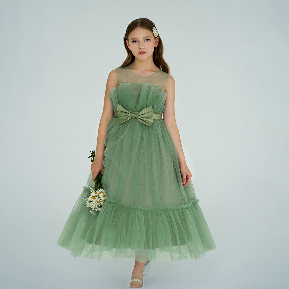 Off Shoulder A-Line Mesh Party Dress with Bow for Girls | Cute & Playful