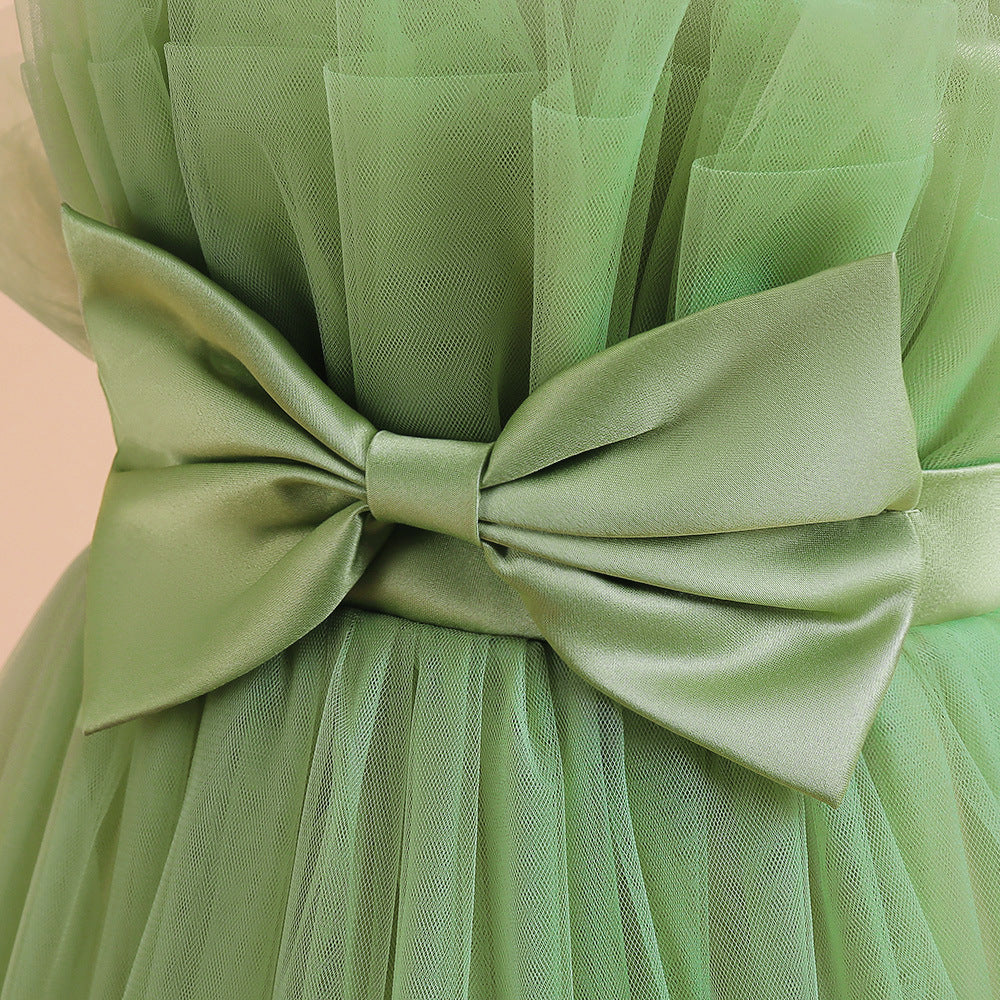 Off Shoulder A-Line Mesh Party Dress with Bow for Girls | Cute & Playful