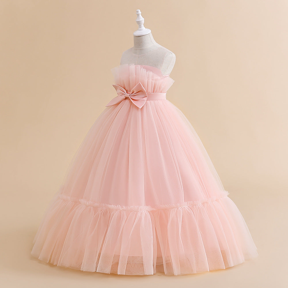 Off Shoulder A-Line Mesh Party Dress with Bow for Girls | Cute & Playful