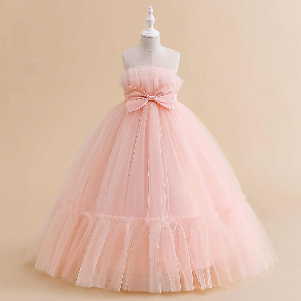 Off Shoulder A-Line Mesh Party Dress with Bow for Girls | Cute & Playful
