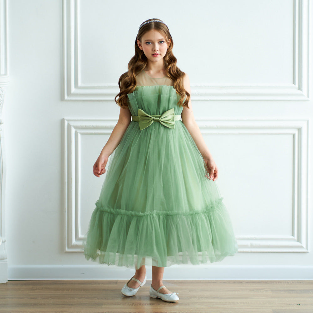 Off Shoulder A-Line Mesh Party Dress with Bow for Girls | Cute & Playful