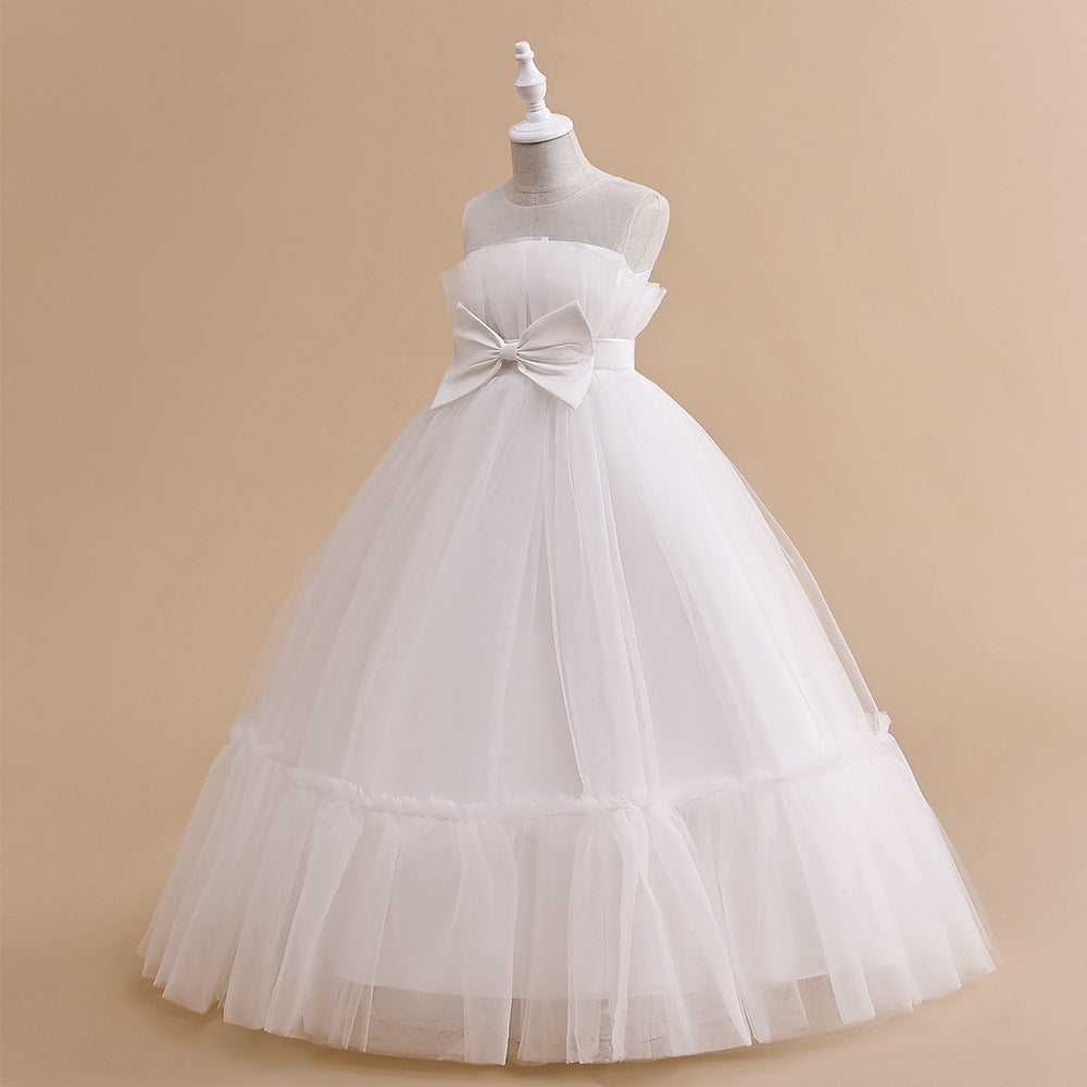 Off Shoulder A-Line Mesh Party Dress with Bow for Girls | Cute & Playful