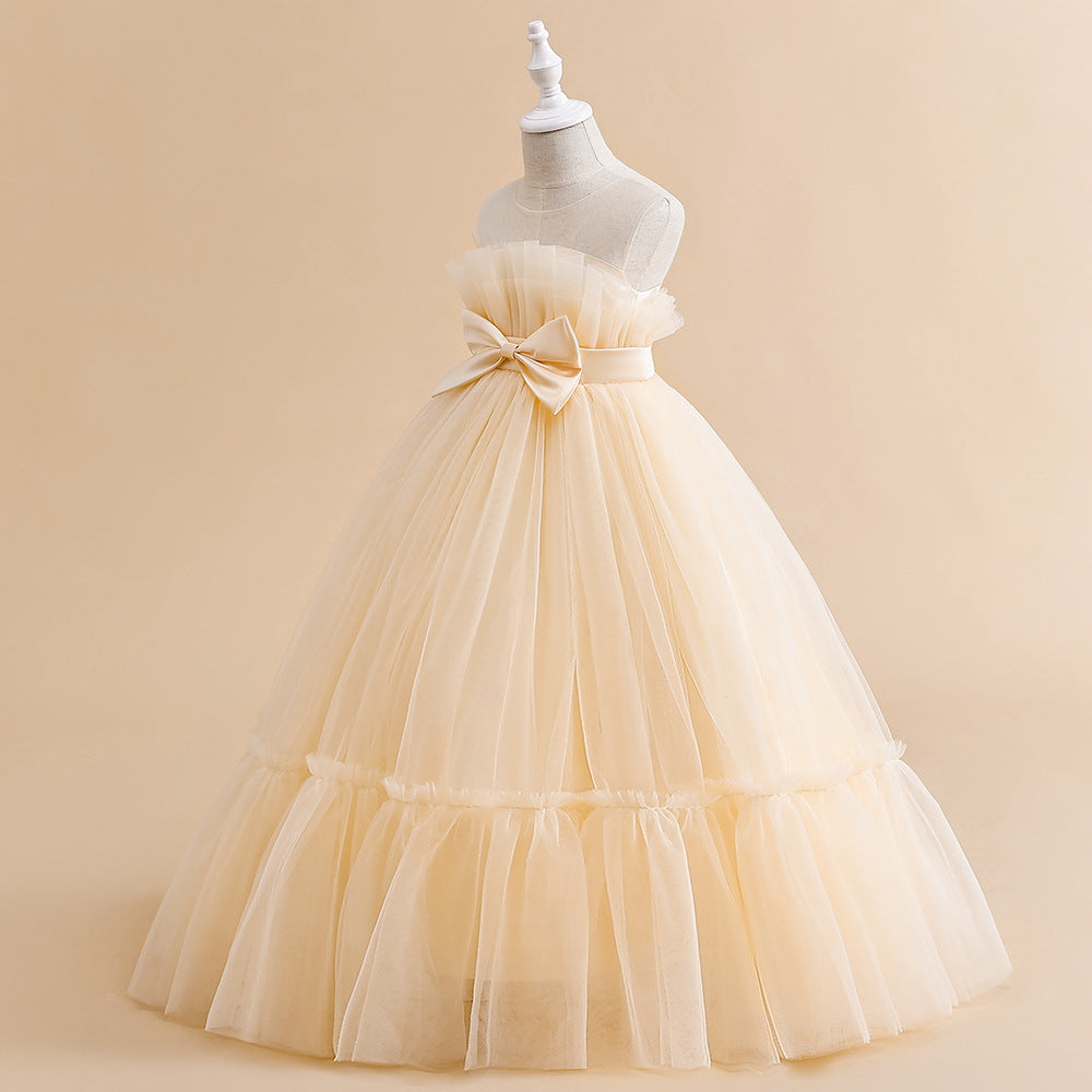 Off Shoulder A-Line Mesh Party Dress with Bow for Girls | Cute & Playful