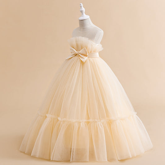 Off Shoulder A-Line Mesh Party Dress with Bow for Girls | Cute & Playful