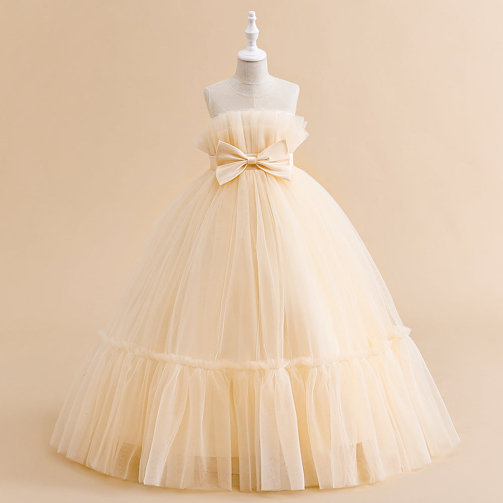 Off Shoulder A-Line Mesh Party Dress with Bow for Girls | Cute & Playful