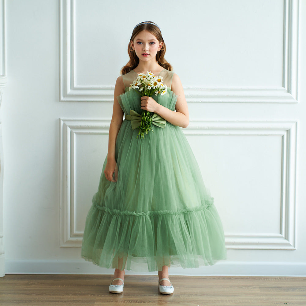 Off Shoulder A-Line Mesh Party Dress with Bow for Girls | Cute & Playful