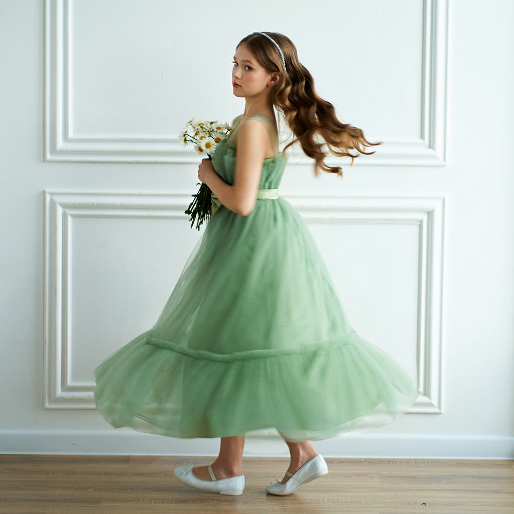 Off Shoulder A-Line Mesh Party Dress with Bow for Girls | Cute & Playful