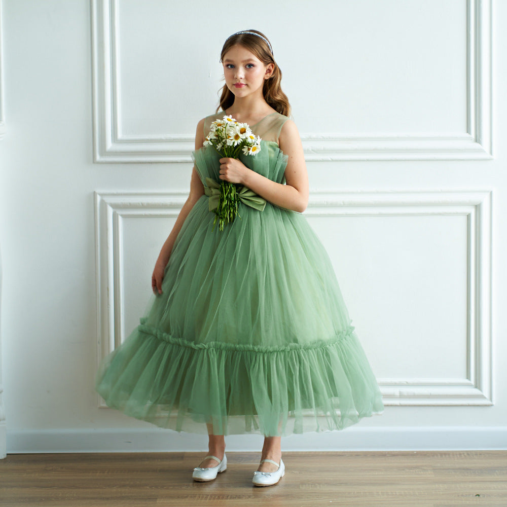 Off Shoulder A-Line Mesh Party Dress with Bow for Girls | Cute & Playful