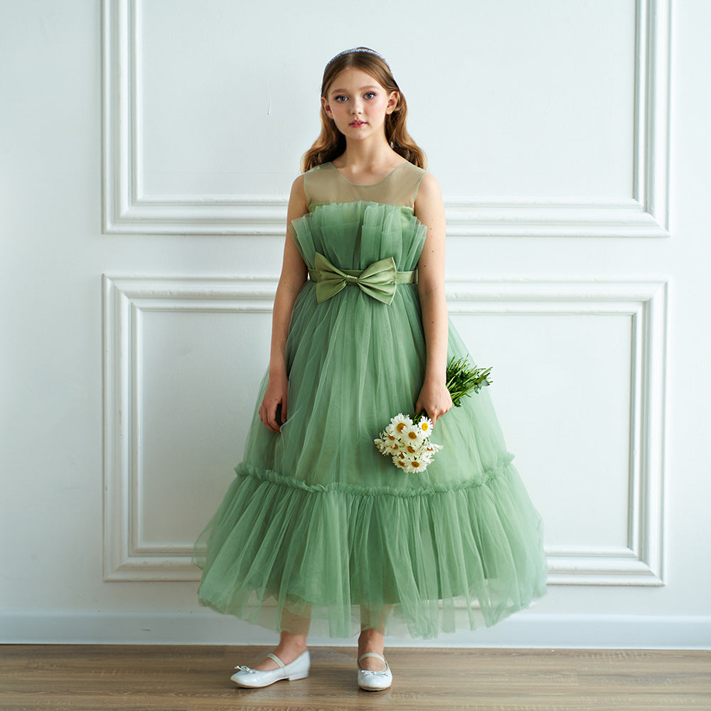 Off Shoulder A-Line Mesh Party Dress with Bow for Girls | Cute & Playful