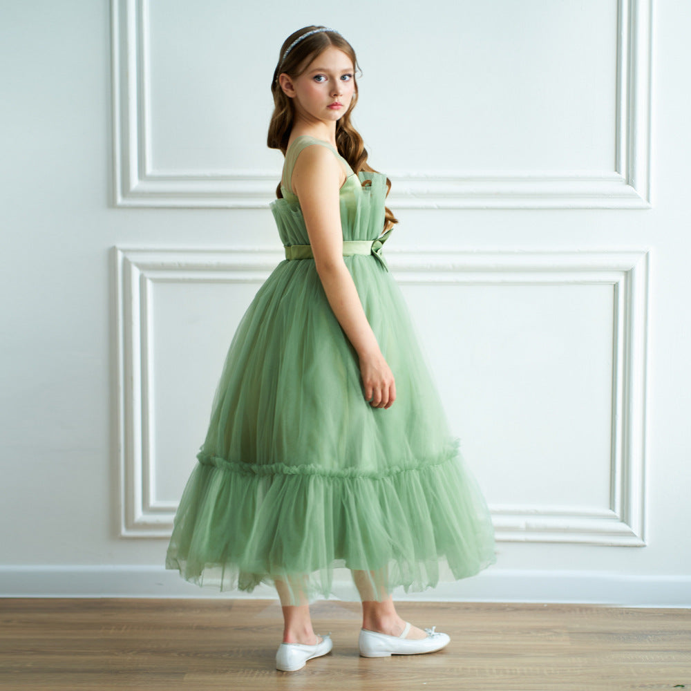 Off Shoulder A-Line Mesh Party Dress with Bow for Girls | Cute & Playful