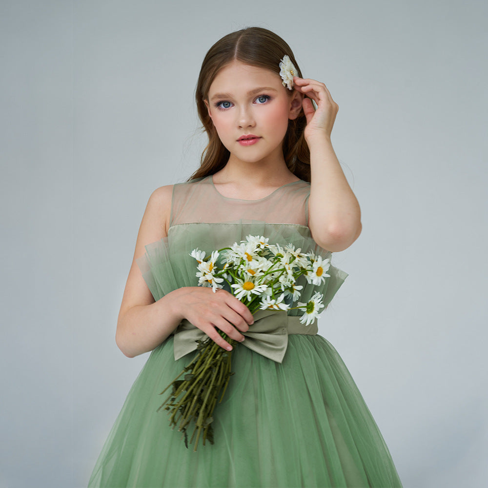 Off Shoulder A-Line Mesh Party Dress with Bow for Girls | Cute & Playful