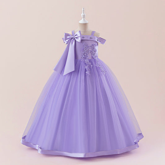 Cute Off Shoulder Mesh A-Line Maxi Dress for Girls (Ages 4-13)