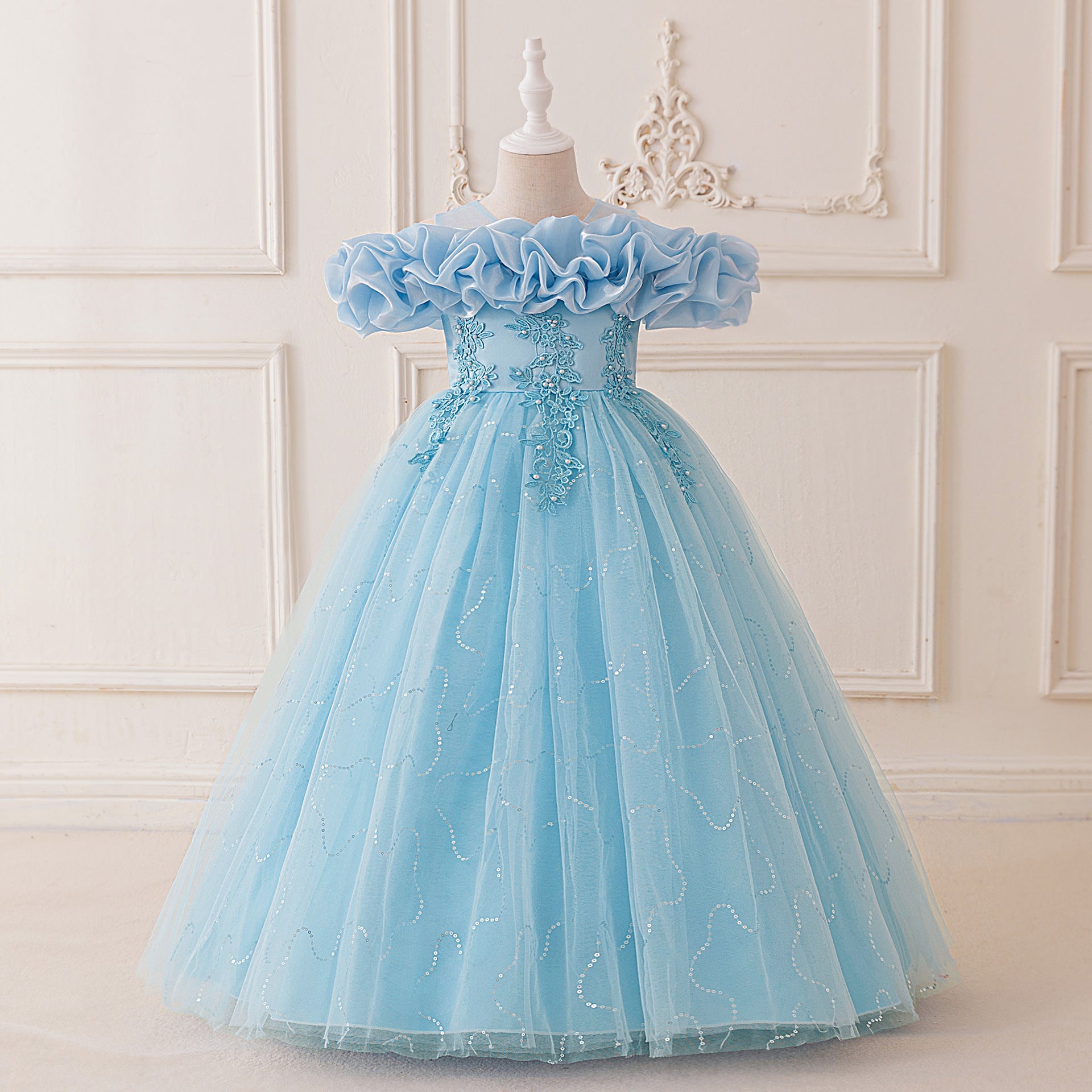 Cute Off Shoulder Tulle Maxi Dress for Girls – Party, Wedding, and Photo Shoot Dresses