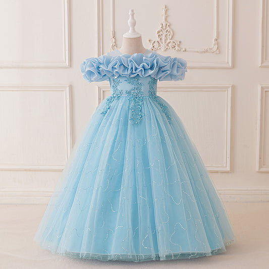 Cute Off Shoulder Tulle Maxi Dress for Girls – Party, Wedding, and Photo Shoot Dresses