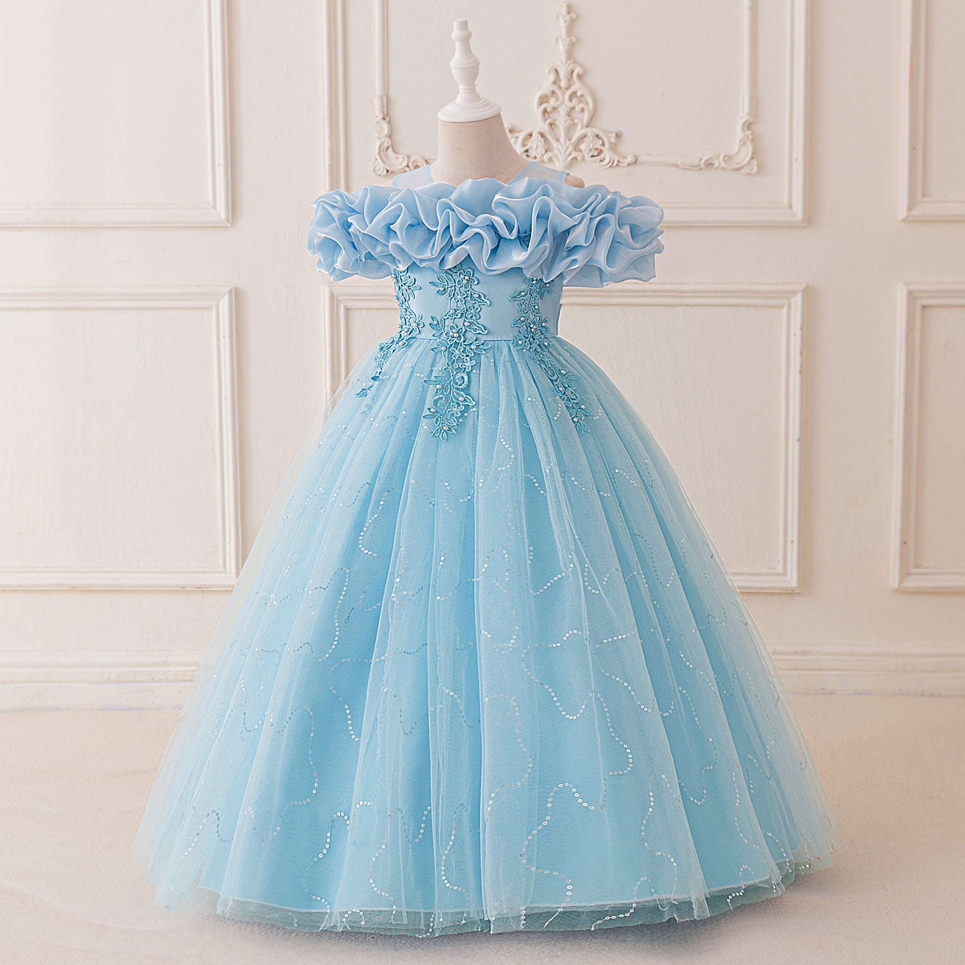 Cute Off Shoulder Tulle Maxi Dress for Girls – Party, Wedding, and Photo Shoot Dresses