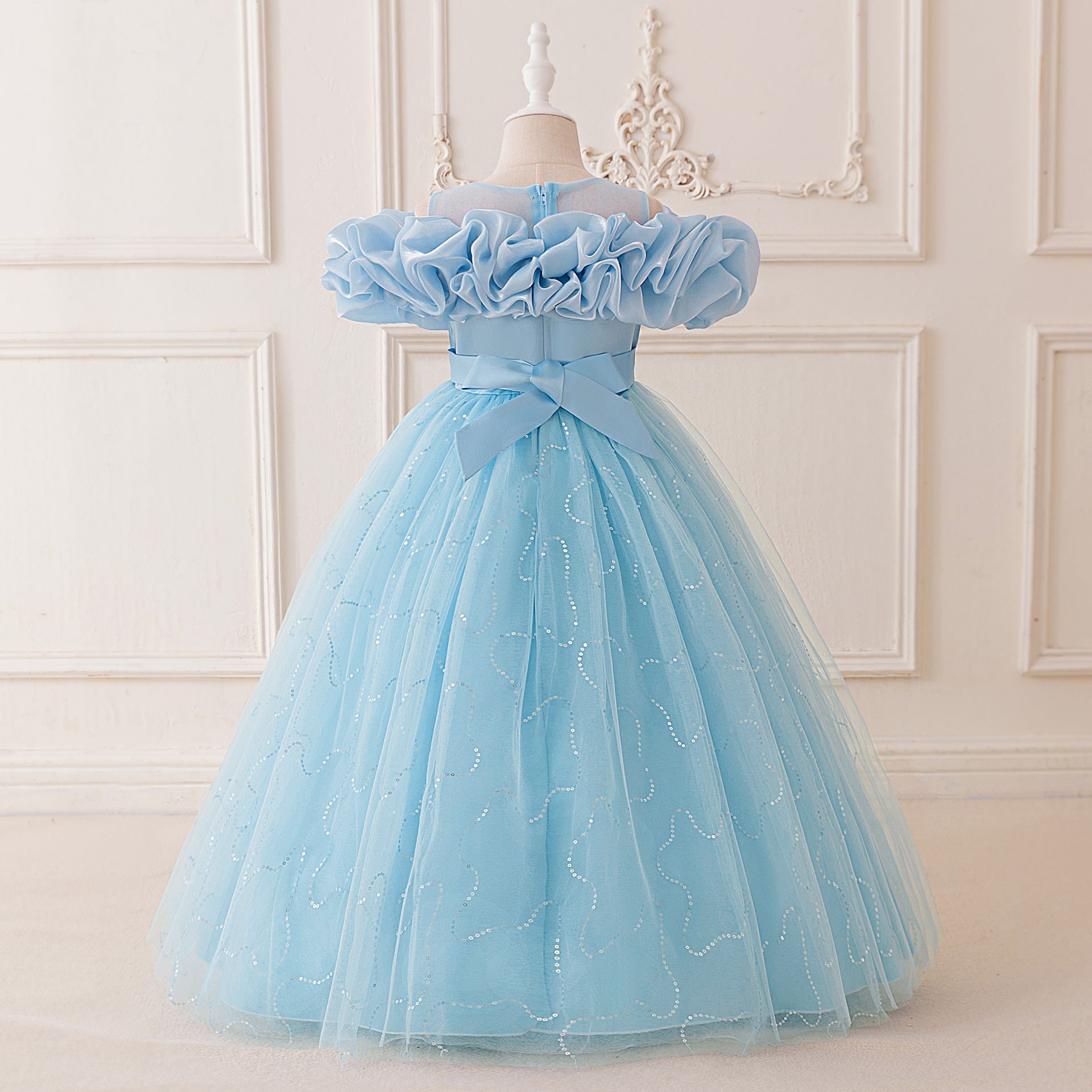 Cute Off Shoulder Tulle Maxi Dress for Girls – Party, Wedding, and Photo Shoot Dresses