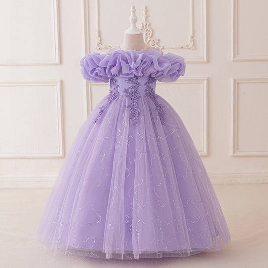 Cute Off Shoulder Tulle Maxi Dress for Girls – Party, Wedding, and Photo Shoot Dresses