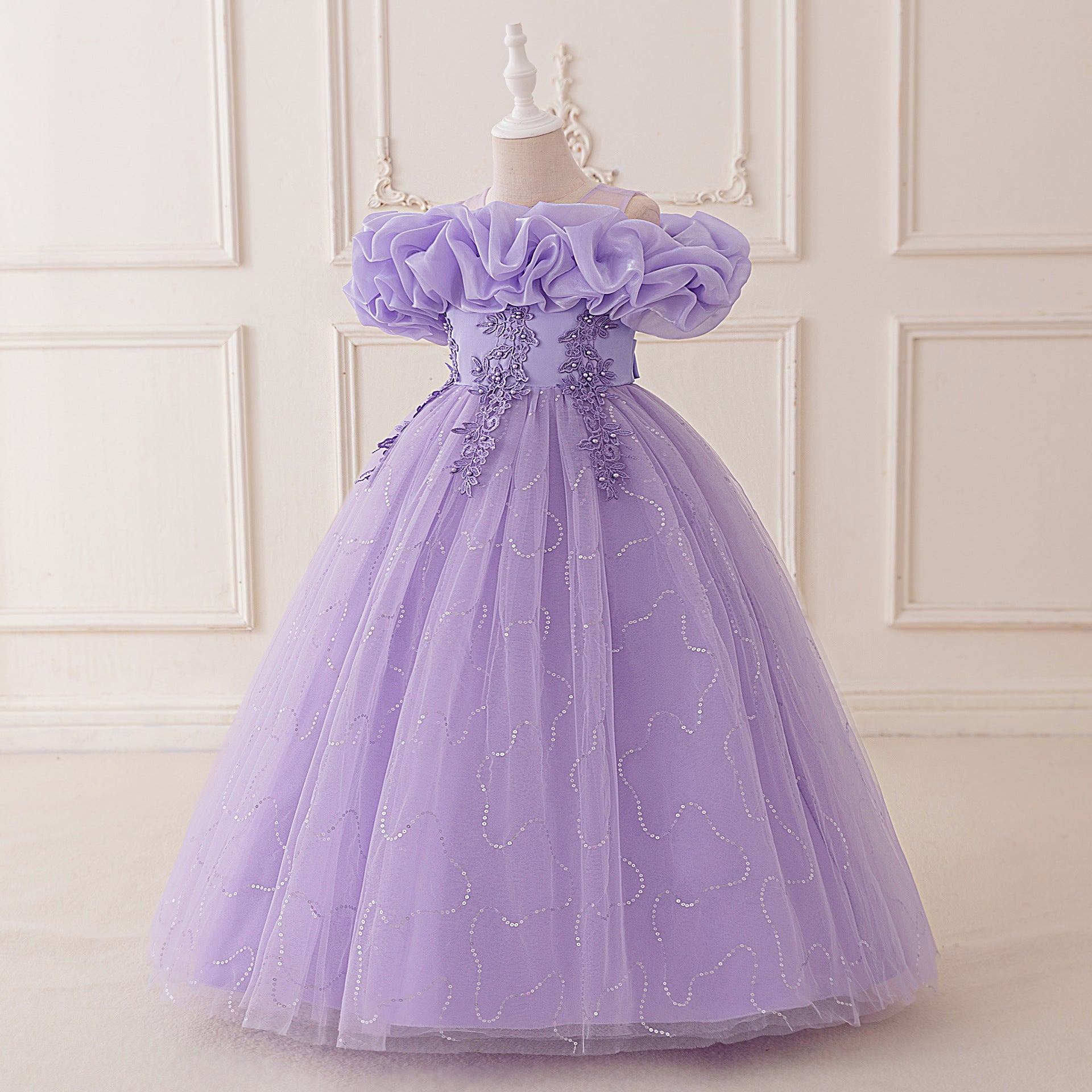 Cute Off Shoulder Tulle Maxi Dress for Girls – Party, Wedding, and Photo Shoot Dresses