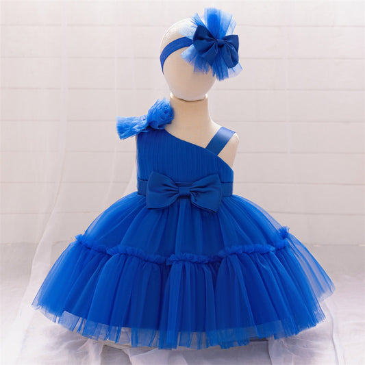 Off Shoulder Puffy Tulle Toddler Dress with Bowknot – Cute Party & Flower Girl Gown