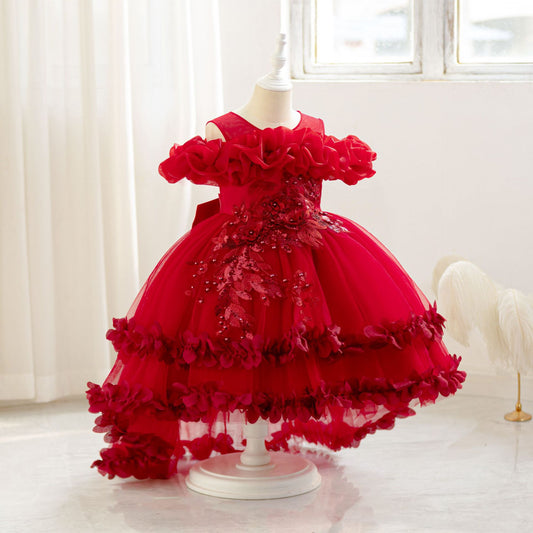 Cute Off Shoulder Puffy Mesh Ball Gown Dress for Girls | Party & Flower Girl