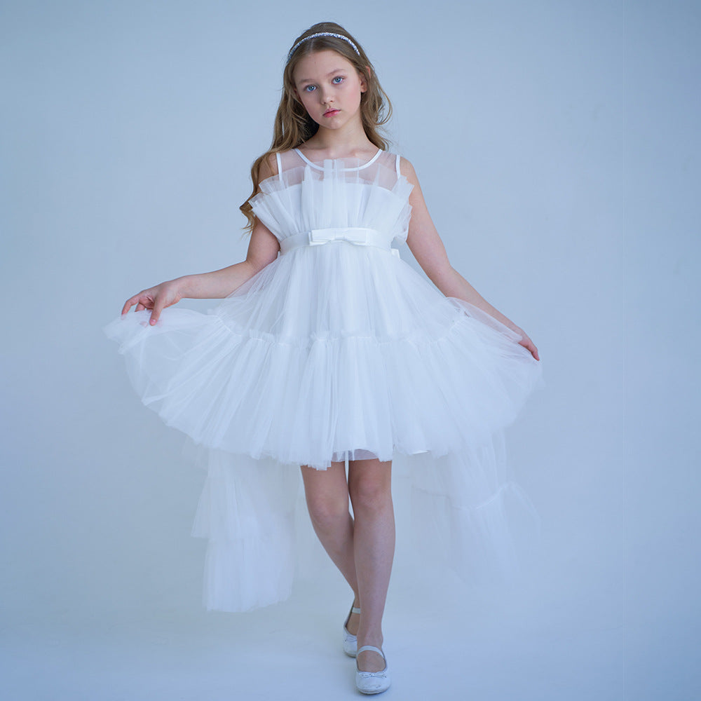 Cute Off Shoulder Pleated Tulle Flower Girl Dress for Parties & Weddings
