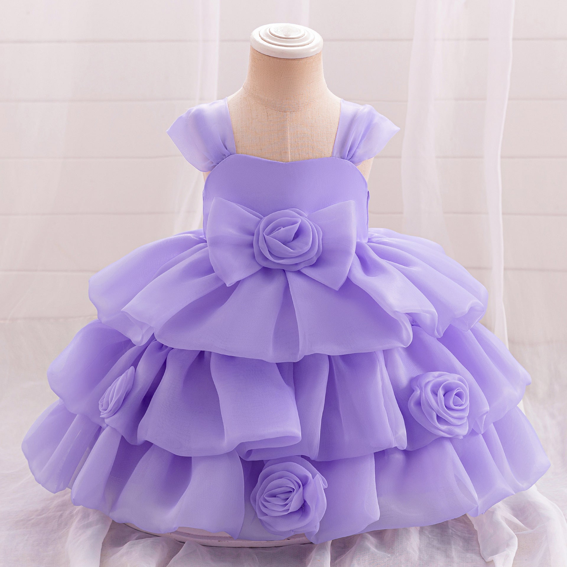 Frocklet Off Shoulder Puffy Princess Party Dress for Girls | Tea Length Organza Ball Gown 15