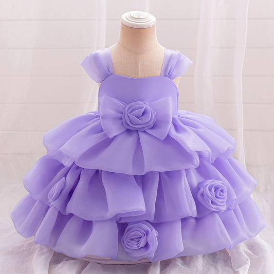 Off Shoulder Puffy Princess Party Dress for Girls | Tea Length Organza Ball Gown