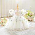 Off-Shoulder Puffy Princess Dress for Girls - White Tea Length