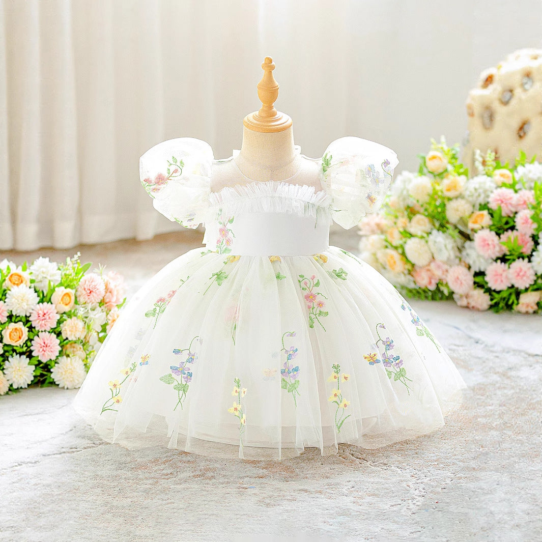 Frocklet White Off-Shoulder Puffy Princess Dress for Girls | Embroidered Tulle Ball Gown 3