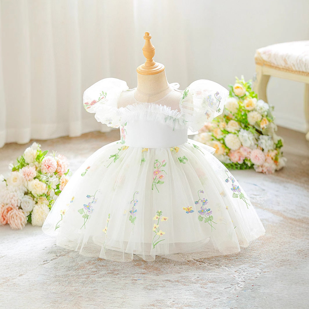 Frocklet White Off-Shoulder Puffy Princess Dress for Girls | Embroidered Tulle Ball Gown 4