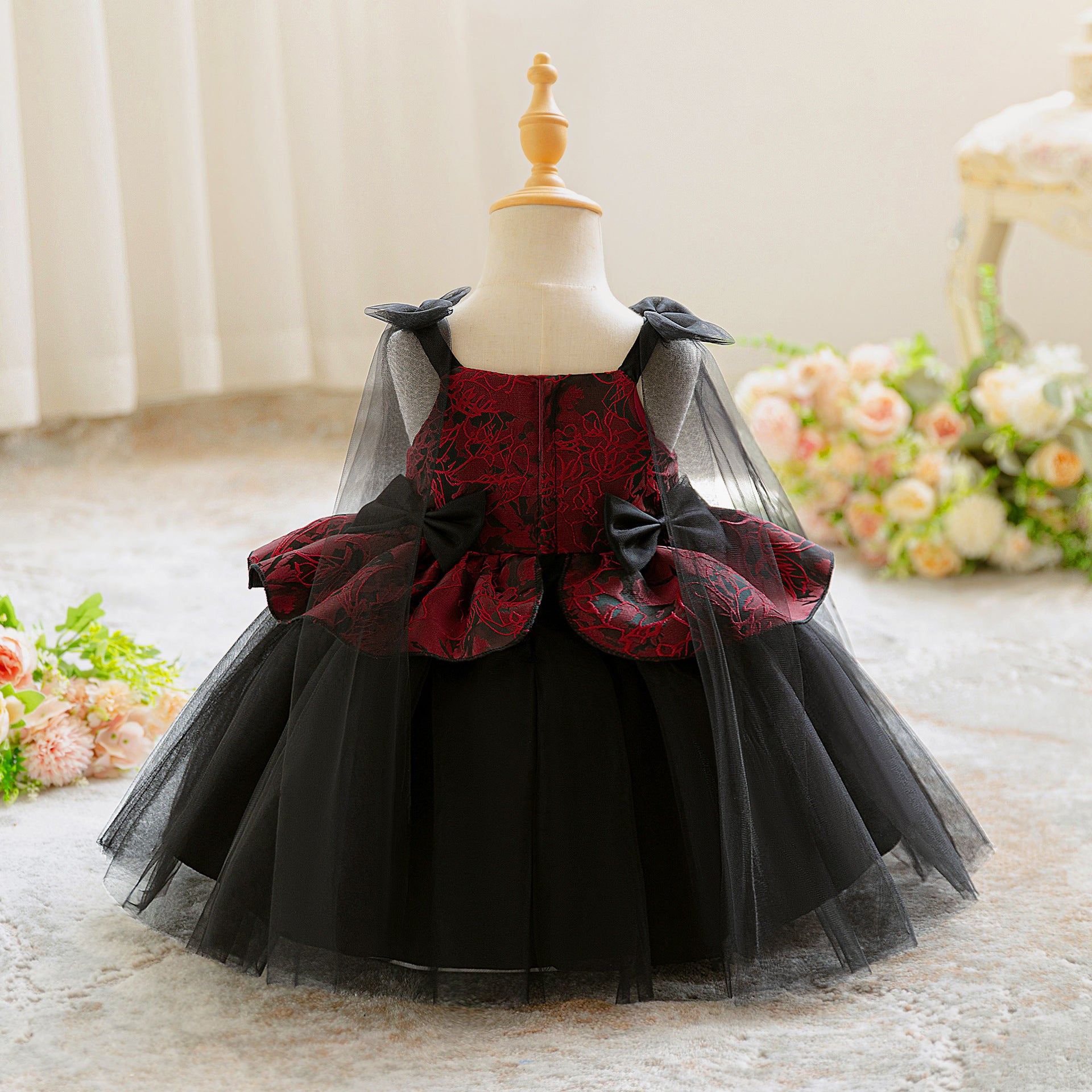 Cute Off-Shoulder Ball Gown Princess Dress for Little Girls – Tiered Tulle with Bow