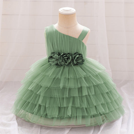 Cute Off-Shoulder Puffy Tulle Princess Dress with Flowers for Baby & Toddler Girls