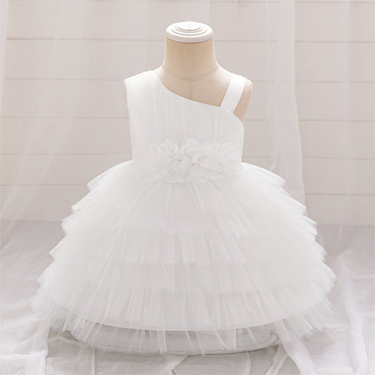 Cute Off-Shoulder Puffy Tulle Princess Dress with Flowers for Baby & Toddler Girls