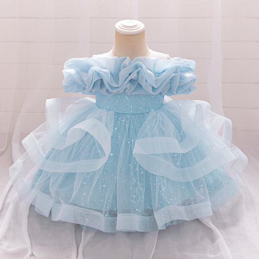 Cute Off-Shoulder Puffy Tulle Dress for Girls | Princess Party & Flower Girl Gown