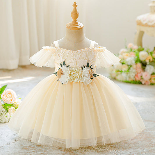 Cute Off-Shoulder Puffy Tulle Flower Girl Dress for Parties & Weddings (9M-4Y)