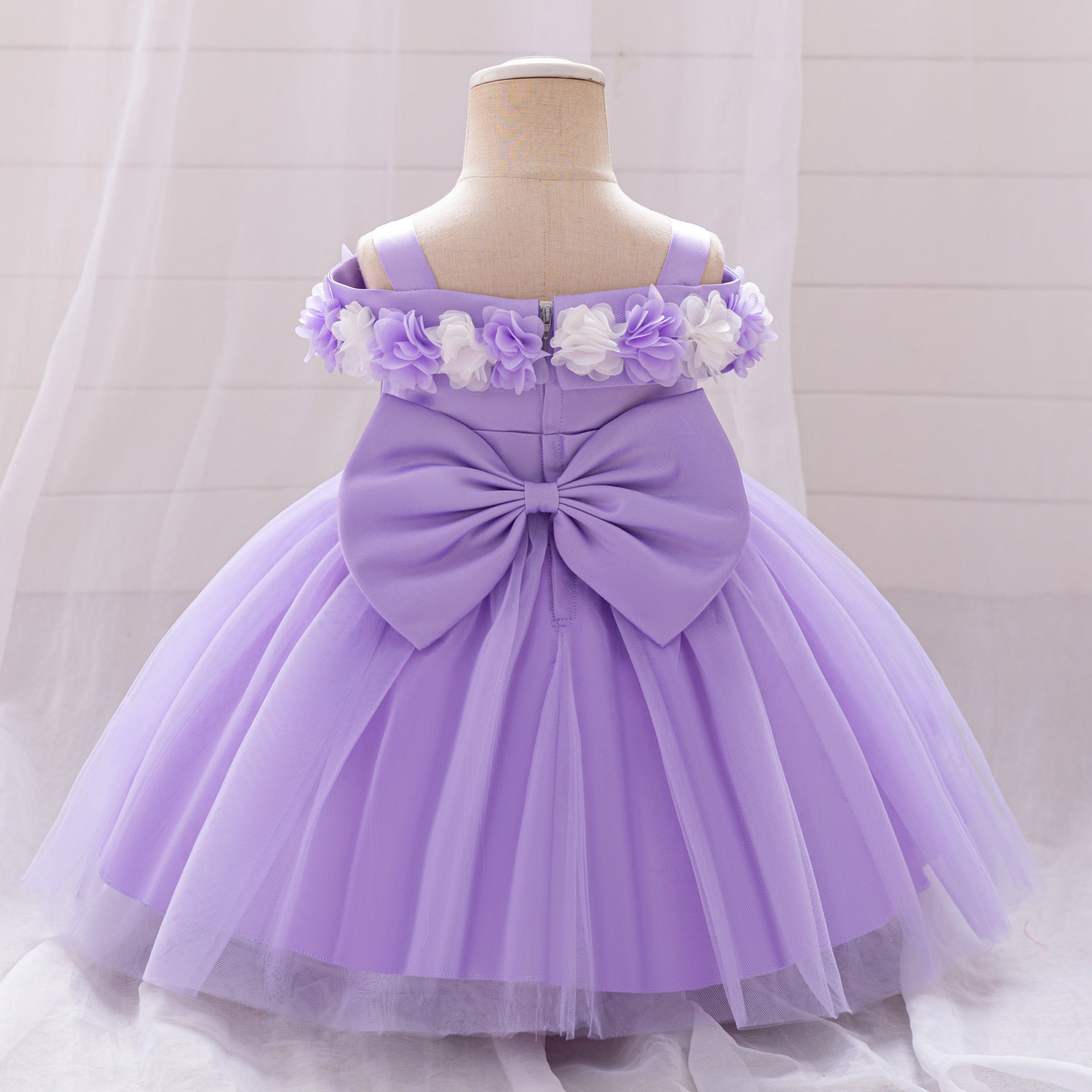 Cute Off-Shoulder Puffy Tulle Princess Dress for Toddler Girls