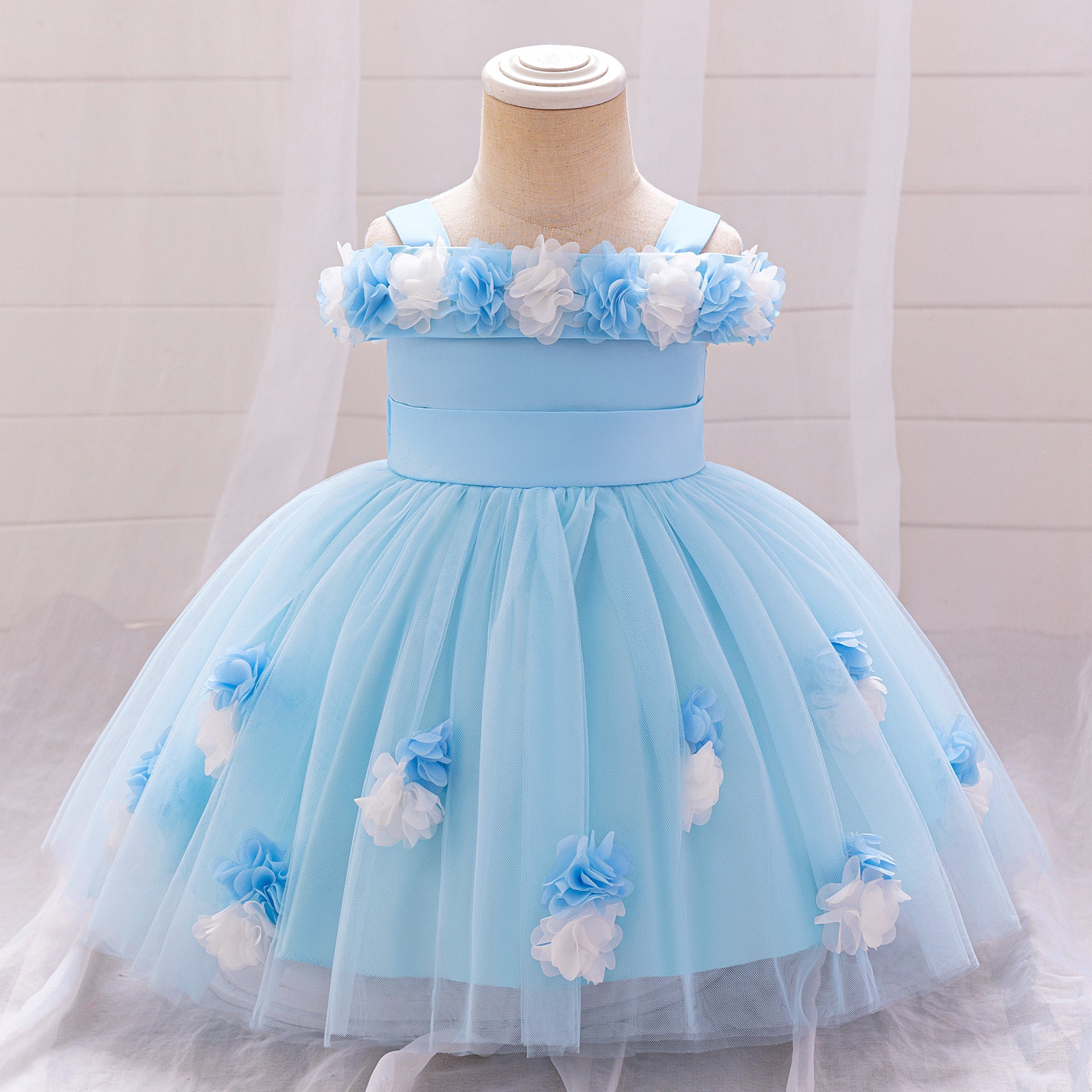 Cute Off-Shoulder Puffy Tulle Princess Dress for Toddler Girls