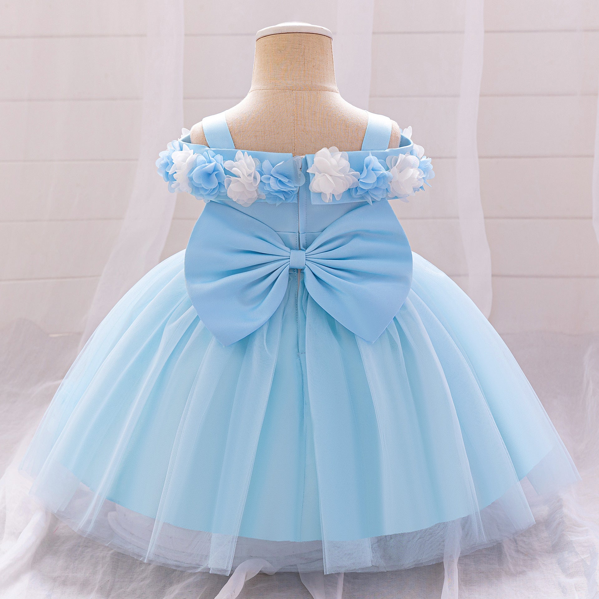Cute Off-Shoulder Puffy Tulle Princess Dress for Toddler Girls