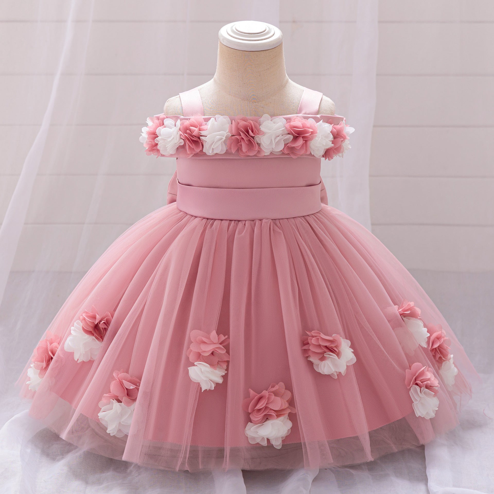 Cute Off-Shoulder Puffy Tulle Princess Dress for Toddler Girls