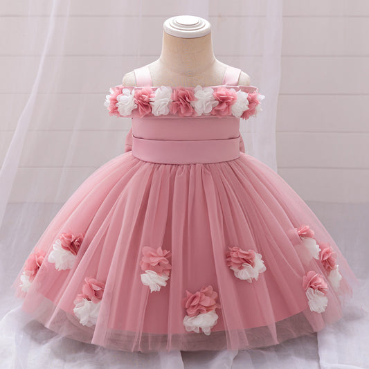 Cute Off-Shoulder Puffy Tulle Princess Dress for Toddler Girls