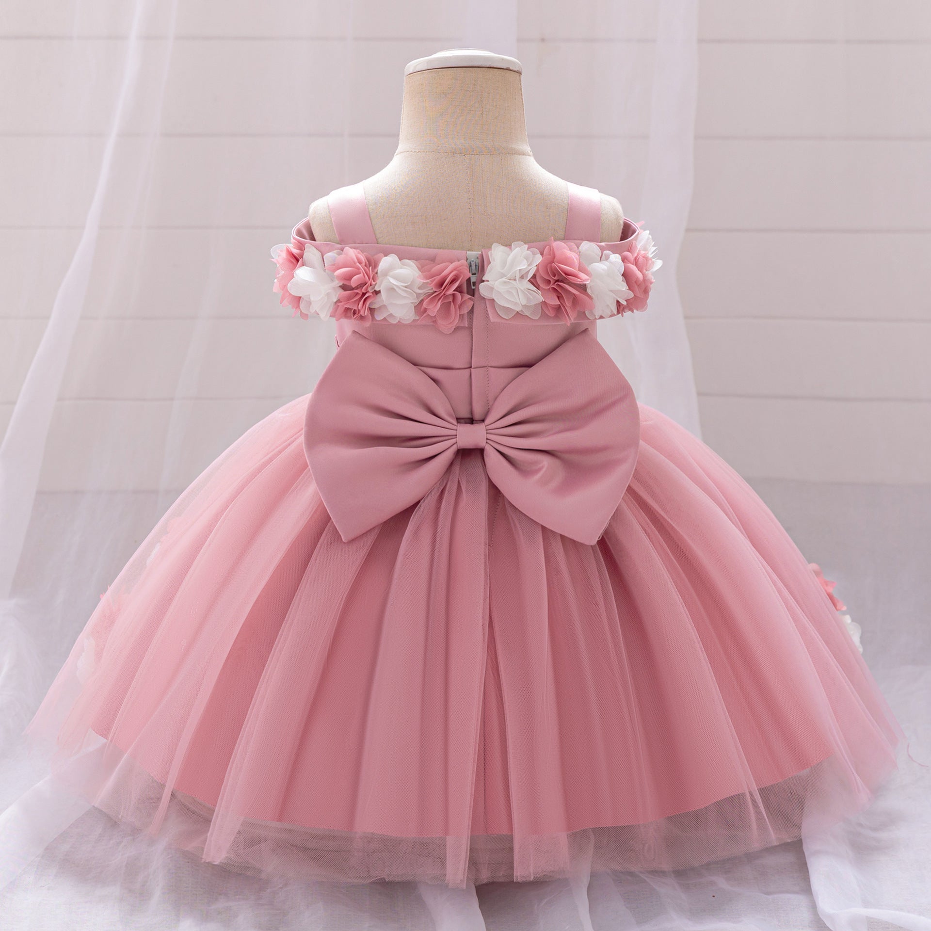 Cute Off-Shoulder Puffy Tulle Princess Dress for Toddler Girls