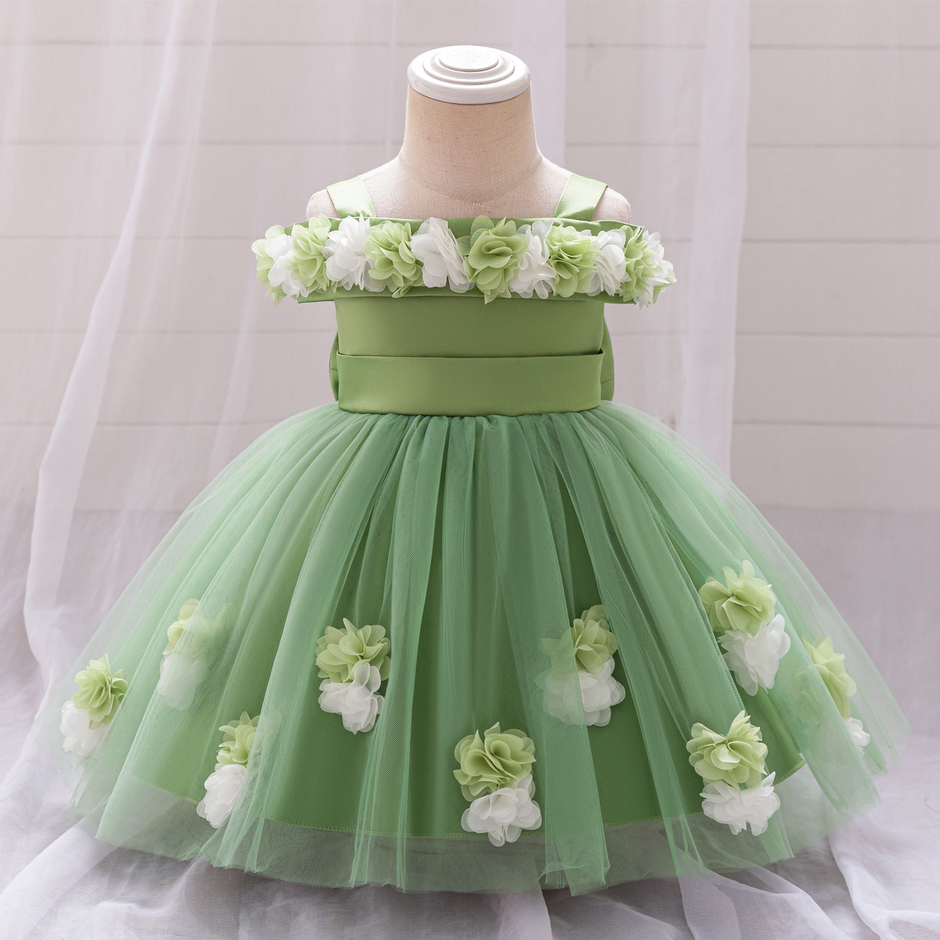Cute Off-Shoulder Puffy Tulle Princess Dress for Toddler Girls
