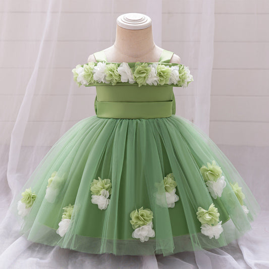 Cute Off-Shoulder Puffy Tulle Princess Dress for Toddler Girls