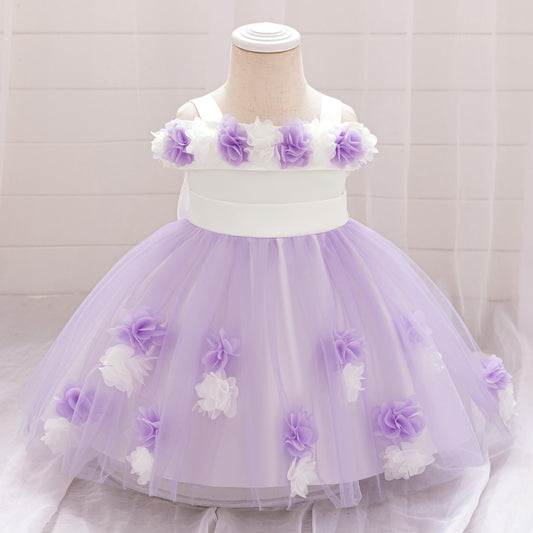 Cute Off-Shoulder Puffy Tulle Princess Dress for Toddler Girls
