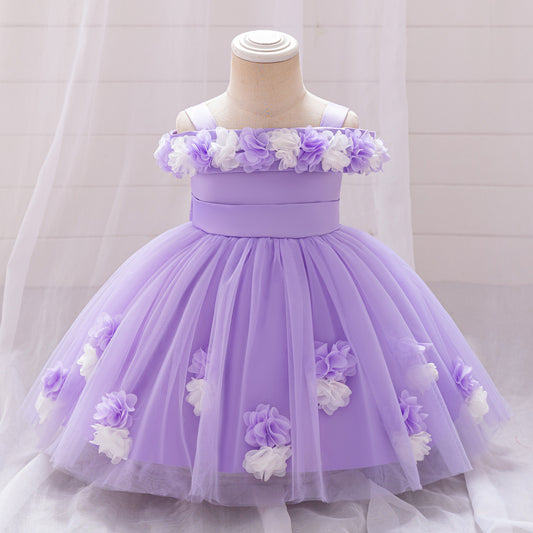 Cute Off-Shoulder Puffy Tulle Princess Dress for Toddler Girls