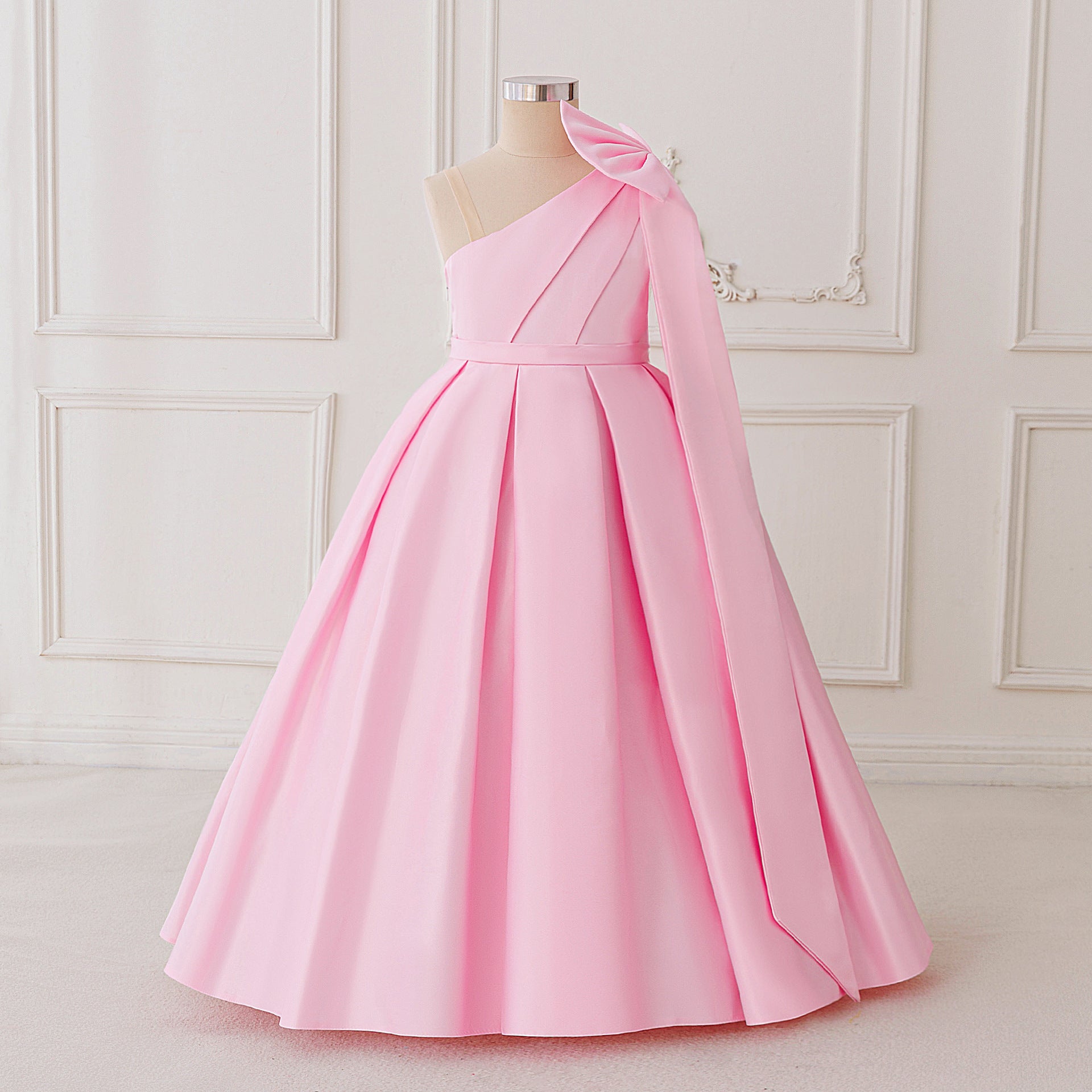 Cute Off-Shoulder Satin Maxi Dress for Girls with Bowknot | Formal & Party Dress